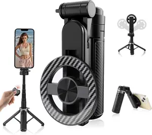 4-in-1 Multifunctional Magnetic Selfie Stick,360° Rotation Phone Tripod, Portable Extendable Mag Tripod,for Video Recording & Vlog,Portable Pocket Size for iPhone & Android（Black）