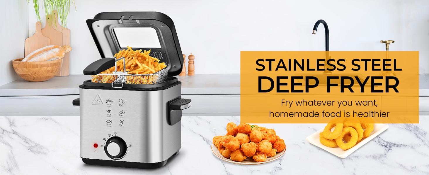 SUSTEAS Electric Deep Fryer, 1.5 Qt. Oil Capacity, Cool Touch Sides Easy to Clean, Deep Fryer with Basket for Home Use, Nonstick Basket Cooker Appliance SUSTEAS Electric Deep Fryer, 1.5 Qt. Oil Capacity, Cool Touch Sides Easy to Clean, Deep Fryer with Basket for Home Use, Nonstick Basket Cooker Appliance