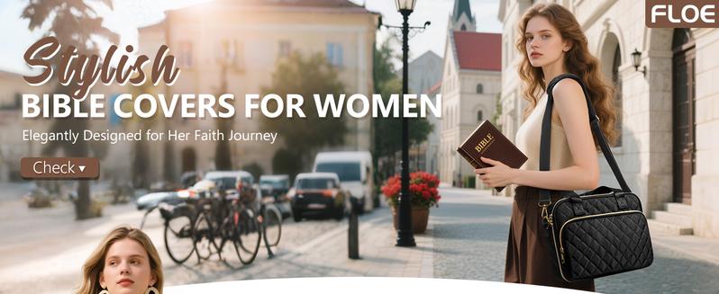 Bible Cover Case for Women, Large Bible Bag Bible Study Supplies Accessories Journaling Kit with Highlighters Tabs, Quilted Book Carrying Cases with Shoulder Strap, Christmas Christian Gifts for Women