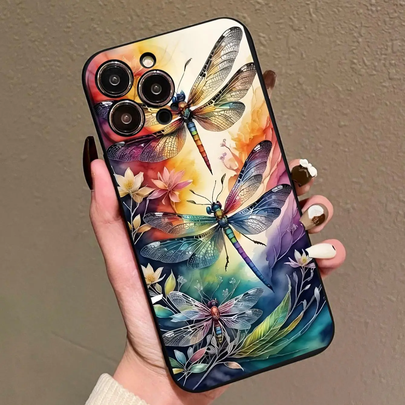 Creative Oil Painting Dragonfly Pattern Phone Case, Phone Cover, Shockproof Phone Protective Case Compatible with iPhone 11 12 13 14 15 16 17 Pro Max
