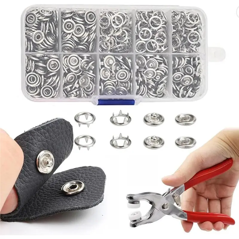 100 Sets Metal Snap Buttons Kit with Fastener Pliers Press Tool Snap ...