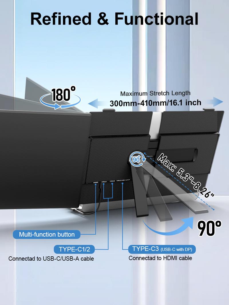 【WeeklyDeals】Cevaton Ultra-Slim Laptop Screen Extender, 14" FHD 1080P Portable Monitor for Laptop, 1.3lbs Lightweight Single Monitor Extender Plug & Play for 13"-17" Laptops（not include computer）, Compatible with Wins/Mac/Android/Chrome