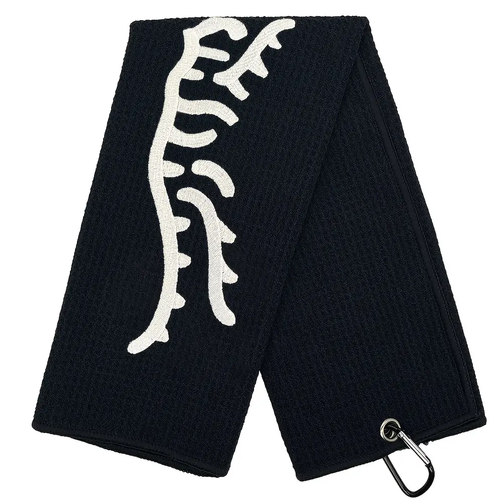 Tiger Embroidered Golf Towel, Microfiber, Polyester & Nylon, Soft Waffle Texture, with Carabiner, Ideal Gift for Golfers, Essential Golf Accessory, Golf Gear, Golf Supply
