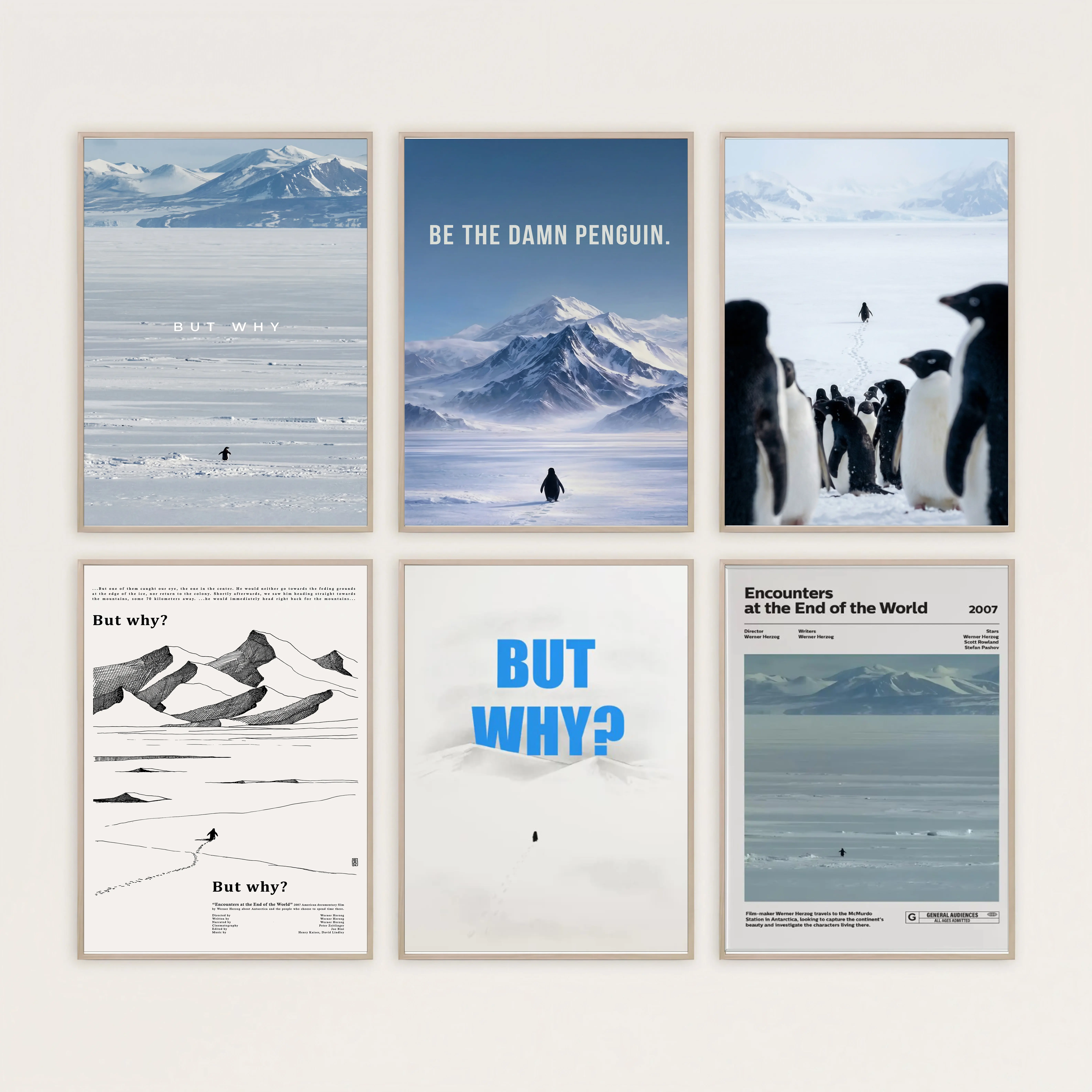 But Why Penguin Unframed Poster, Funny Nihilist Penguin Wall Art Print, Trendy Motivational Wall Decor, Dark Humor Animal Art, Werner Herzog Movie, Dopamine Inspirational Home Office Decor Poster Gift