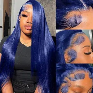 Urunik Hair Lace Front Wigs Human Hair Straight Body Wave Wigs Dark Blue 13x4 Hd Lace Front Wig  Glueless Frontal Wigs Human Hair Pre Plucked With Baby Hair Royal Blue Colored Wigs for Women 30 Inch