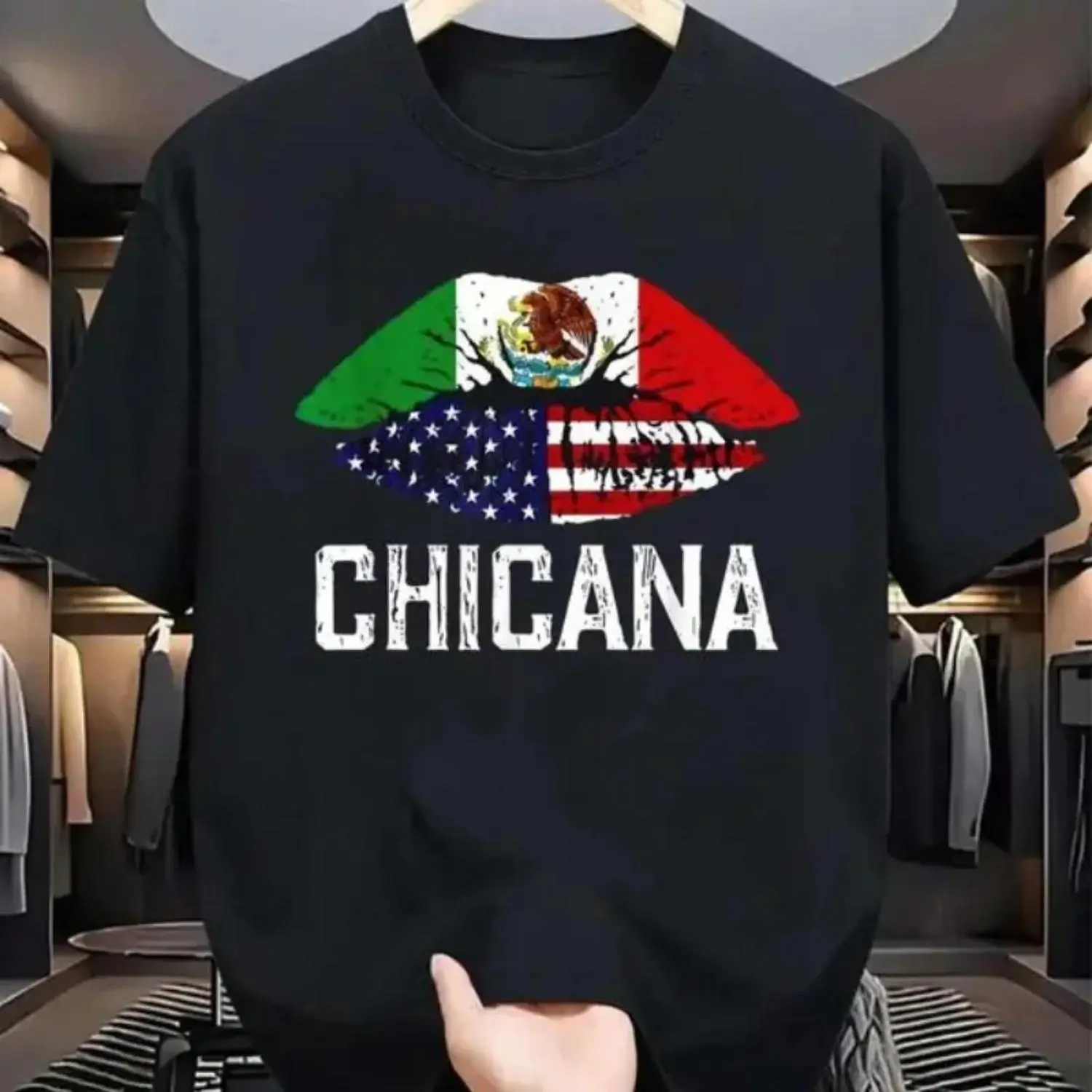 Cotton Chicana Shirt for Women and Girls Featuring American and Mexican Flags Casual Graphic Tee Summer Tops Crew Neck T Shirt for Men and Women Birthday Apparel