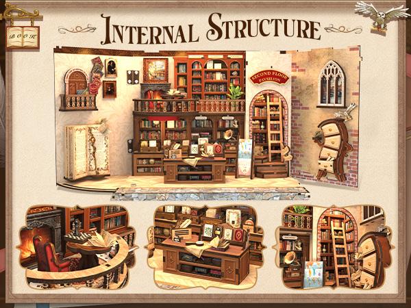 CUTEBEE British Thames Bookstore Book Nook Kit - DIY Miniature Dollhouse 3D Wooden Puzzle for Adults, Cozy Library Bookshelf Decor, Perfect Gifts for Family Friends