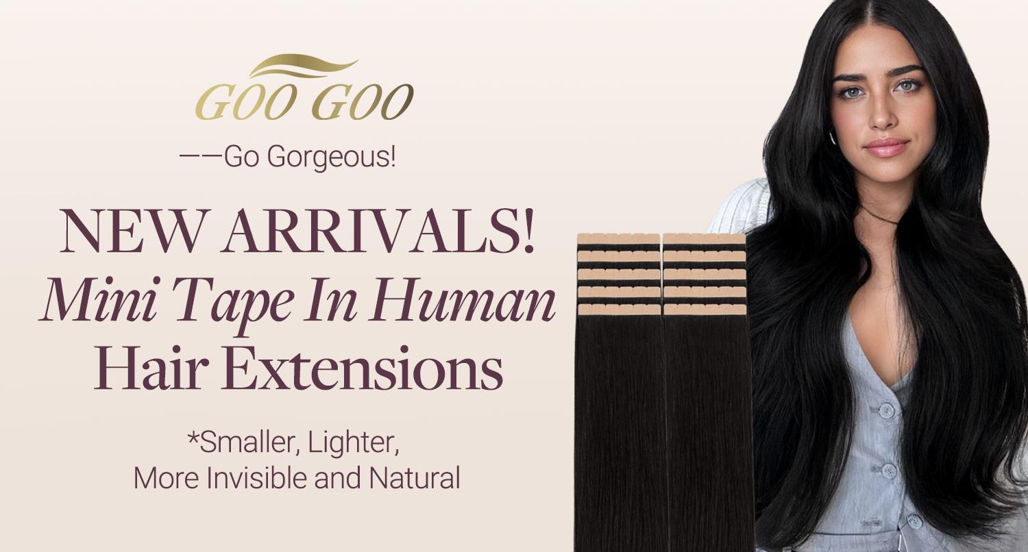 GOO GOO Mini Tape In Human Hair Extensions, 10Pcs Invisible Tape In Hair Extensions Real Human Hair 14-24 Inch for Beauty and Natural Look