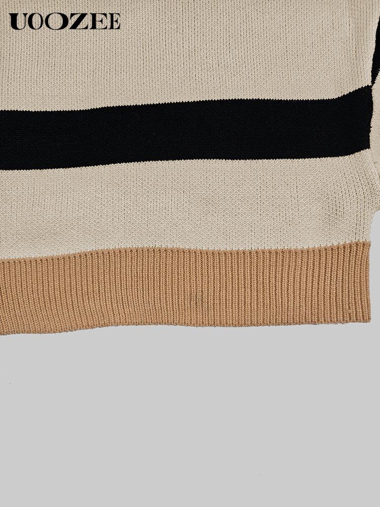 UOOZEE Loose Striped Round-Neck Pullovers Sweater Tops & Loose Wide Leg Striped Casual Pants Set Viscose Nylon Knitting Women's Clothing Suits Long Sleeve(The bottom is a bit small. It is recommended to choose one size larger)