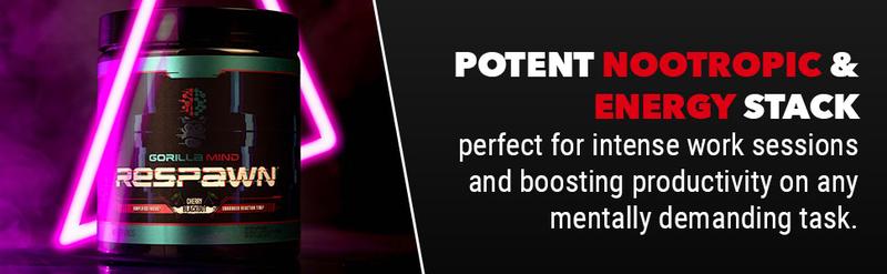 Gorilla Mind Respawn - Gaming Energy Drink Powder - Unmatched Energy, Amplified Focus, Enhance Reaction Time (40 Servings) Beverage Sport Gorilla Mind Respawn - Gaming Energy Drink Powder - Unmatched Energy, Amplified Focus, Enhance Reaction Time (40 Servings) Beverage Sport