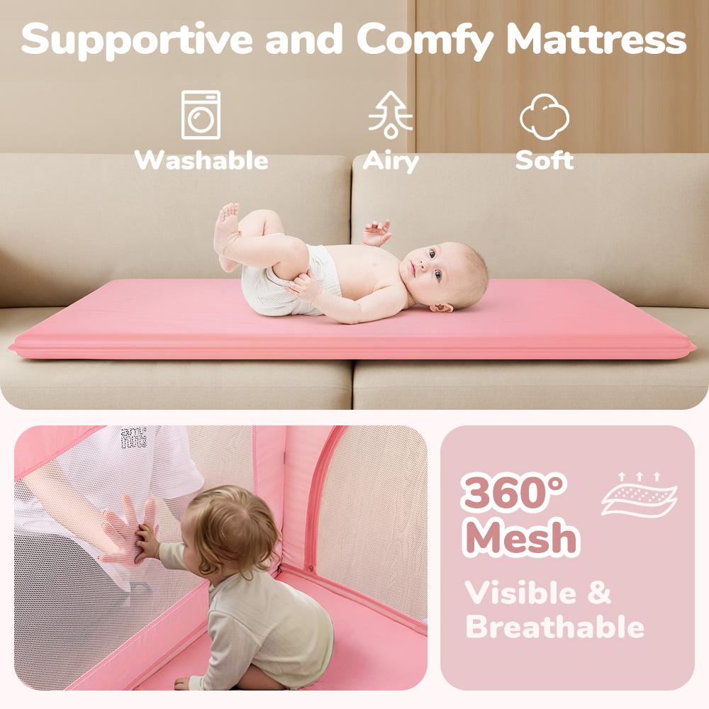 CAVEEN 5 in 1 Baby Playard, WIth Baby Bassinet, Portable Bedside Sleeper Baby Crib, with Removable Changing Station & Storage Organizer, Pink CAVEEN 5 in 1 Baby Playard, WIth Baby Bassinet, Portable Bedside Sleeper Baby Crib, with Removable Changing Station & Storage Organizer, Pink