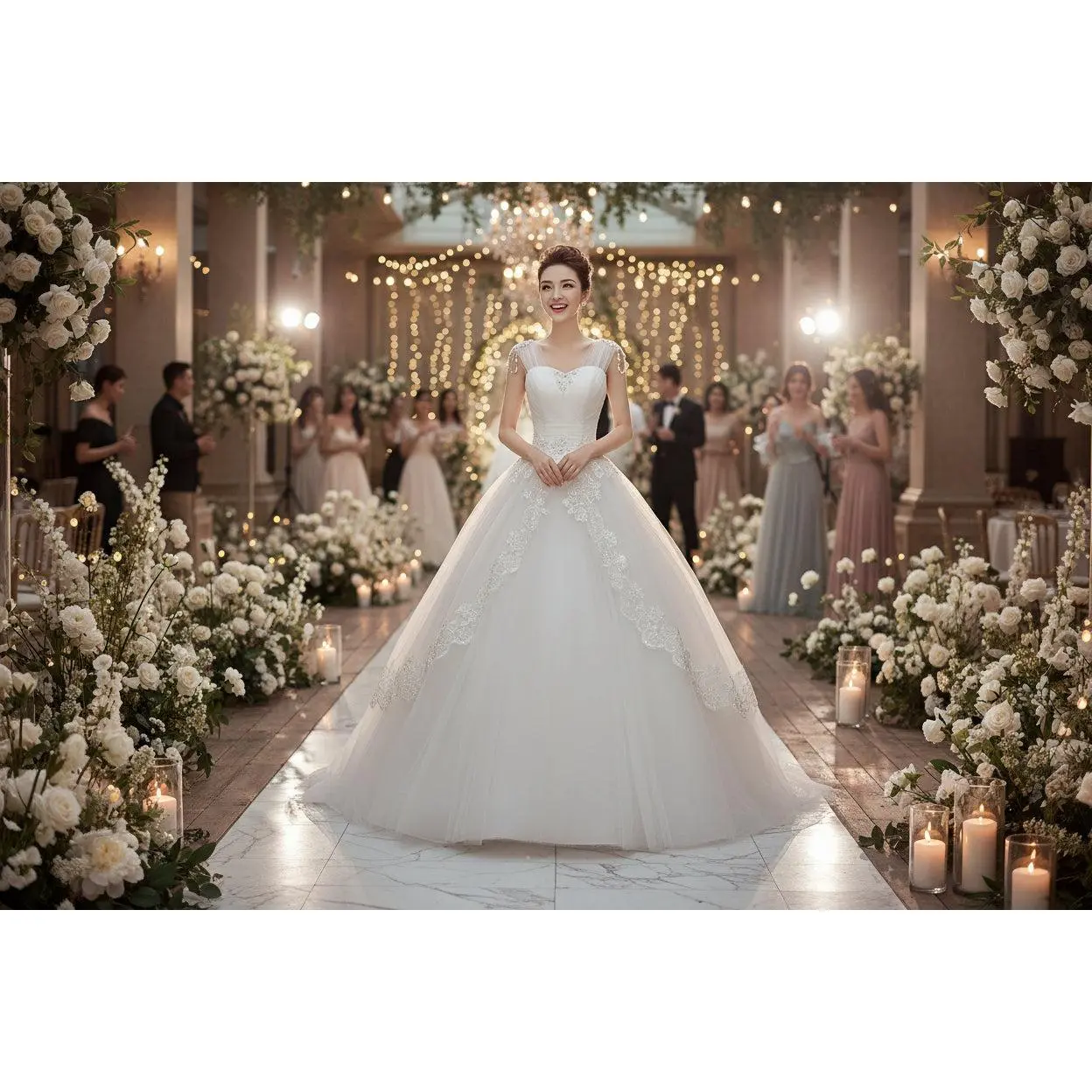 Summer Wedding, Simple Shoulder Thin, Bride Dress