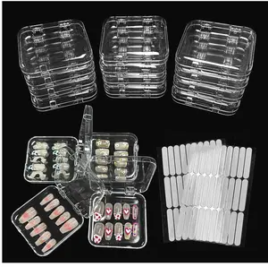 12pcs Press on Nail Storage Box with 60 Pcs Adhesive Double Sided Tape Acrylic Nail Display Box Artificial False Nail Box Organizer Fake Nail Case Transparent Nail Packaging Boxes for Nail Salon