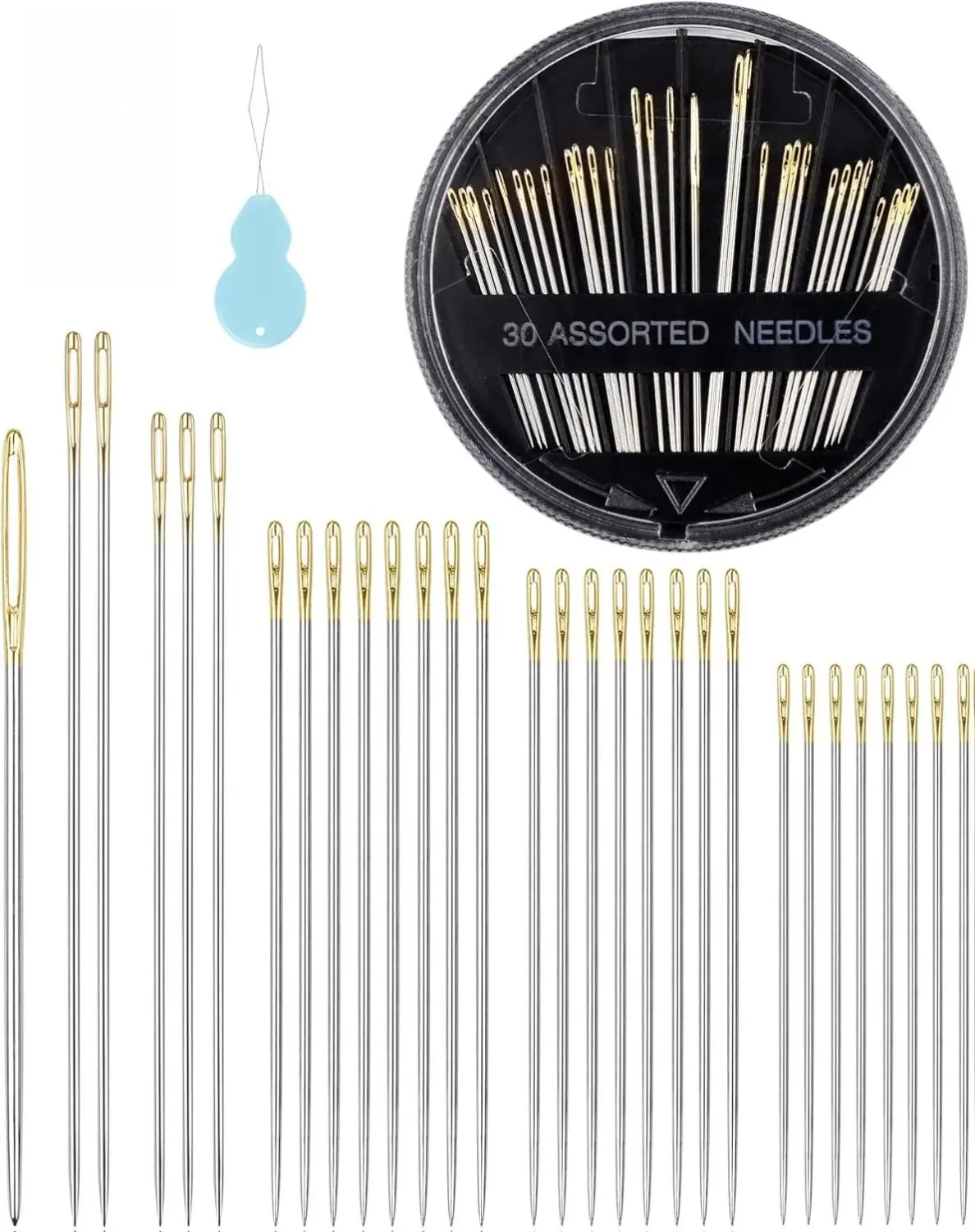 30-Count Premium Hand Sewing Needles, 6 Sizes Embroidery Needles Kit with Threaders for Hand Sewing Crafts,Large Eye Sewing Needle Kit for Art and Craft Projects