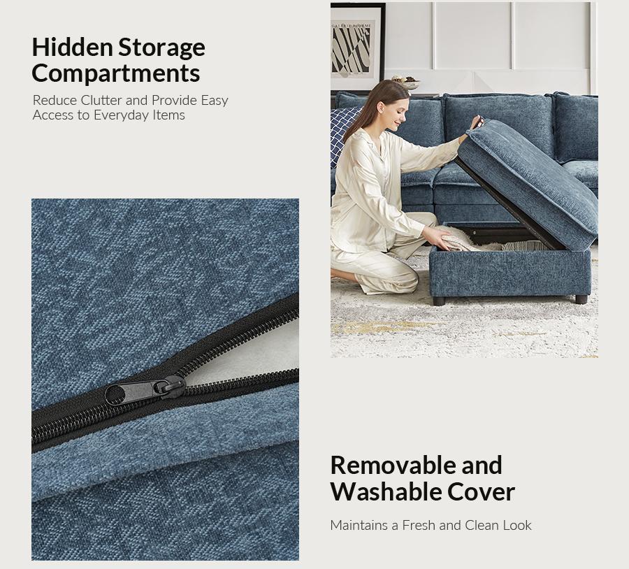 [Multipule Packages] Hulala Victoria Oversized Soft Sectional Sofa with Storage(Optional Seat), 1.5x Extra-wide Seat, Soft Cushion, Concealed Compartments, Modular Design, Easy Assembly Folding Storage, Ottoman Bench sofa, Couch, Lounge