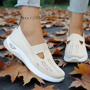 Black Breathable Knit Slip-On Sneakers |   Lightweight Comfortable Casual Shoes for Women |   Non-Slip Wedge Sole Fashion Walking Shoes Active Footwear