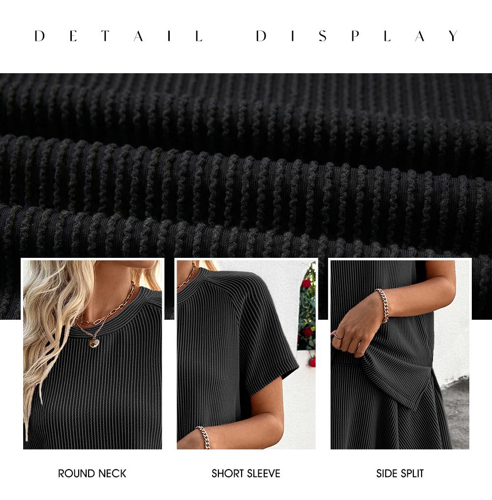 EVALESS Women's 2 Piece Sets Ribbed Knit Short Sleeve Tops & Lined Pleated Mini Skirt Lounge Sets Comfy Summer Outfits Soft Tracksuit Basic Womenswear - Casual