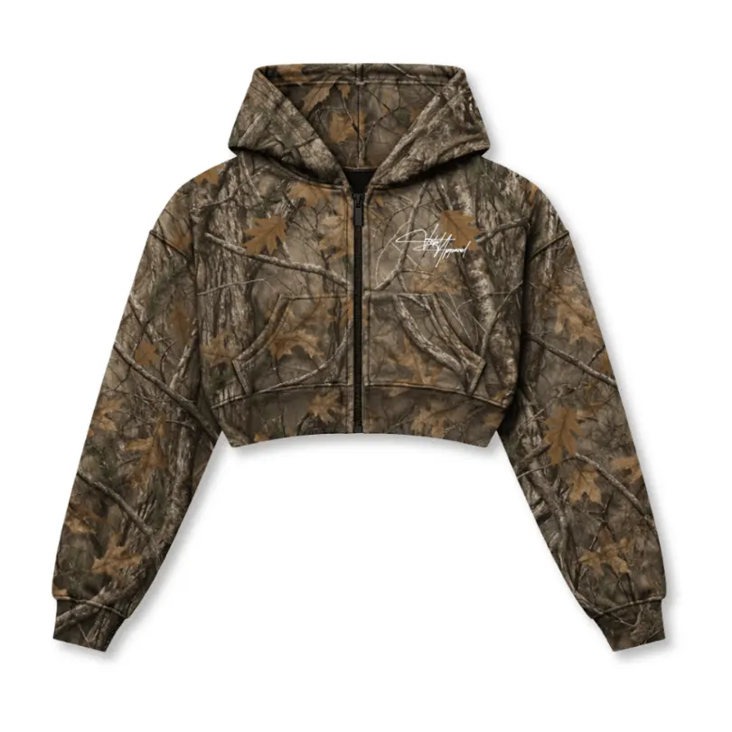 Relentless Crop Zip Hoodie - VA Script Forest Camo