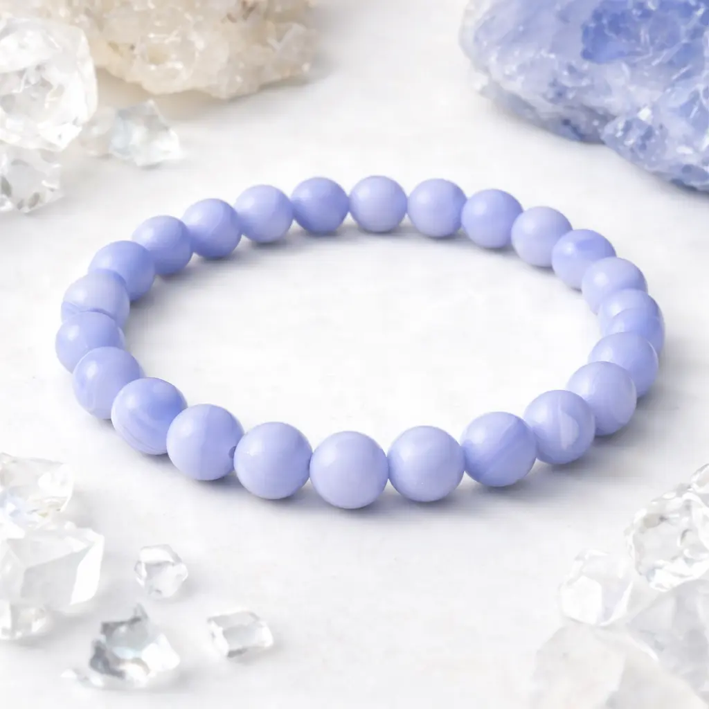 Lavender Lace Agate Bracelet 8mm Natural Crystal Beads for Calmness & Spiritual Growth Handmade Healing Energy Jewelry