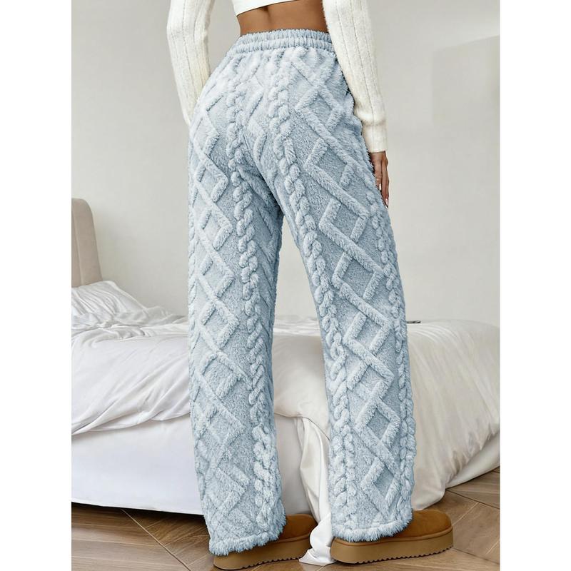 Women's Winter -Lined Casual Pants, Jacquard Fabric, Drawstring Waist, Suitable for Winter Home and Outdoor Wear