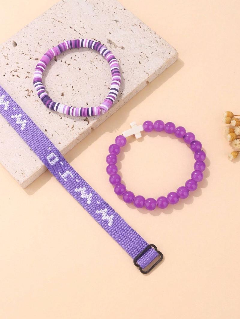 Christian Cross WWJD Bracelet Set, 3Pcs WWJD Braided Rope Bracelet Cross Crystal Beads Stretch Bracelets for Women & Men, Trandy All-match & Exquisite Jewelry for Birthdays Party Gifts