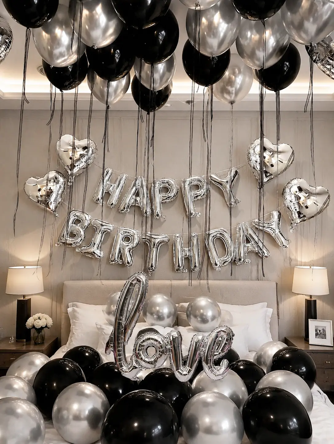 Black & Silver Birthday Balloon Set - Luxury Festive Party Supplies for Room Decoration Surprises