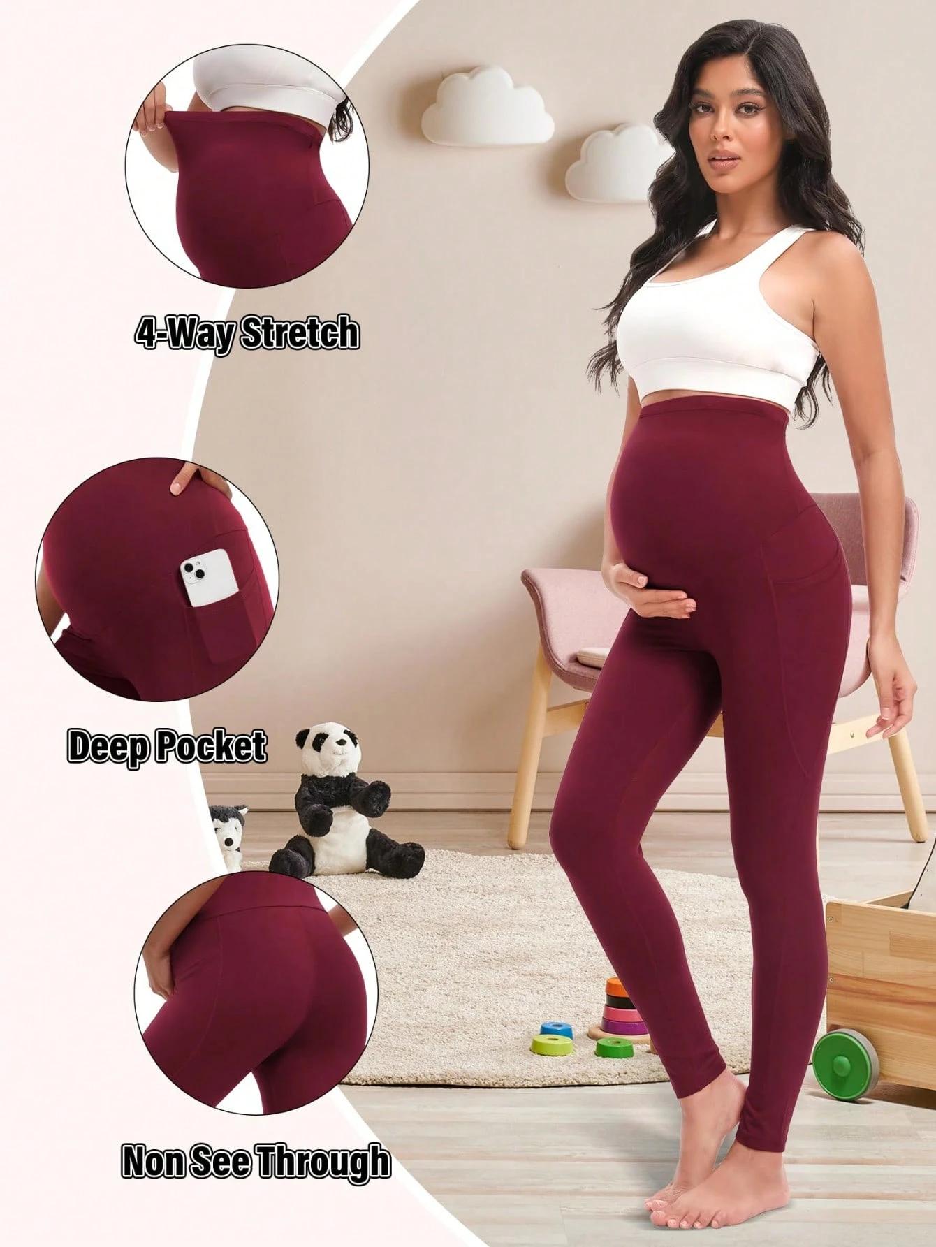 Cymebosilux 4-Pack Maternity Leggings High Waisted with Pockets for Yoga & Workout  Activewear for Women