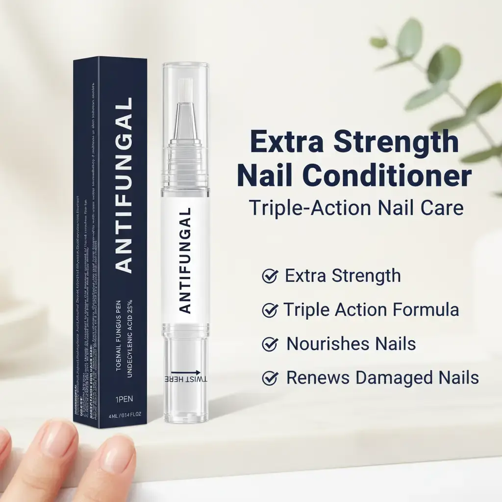 Extra Strength Nail Conditioner with 25% Undecylenic Acid - Triple Action Solution for Damaged Fingernails & Toenails, Damaged Nails