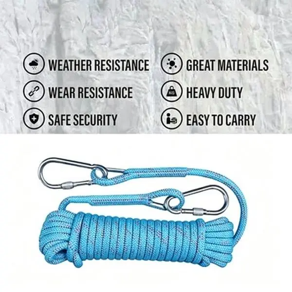 8mm Heavy Duty Static Safety Rope Set with 2 Locking Carabiners (33FT-98FT) – High Strength Multipurpose Utility Cord for Tree Work, Camping & Emergency Escape