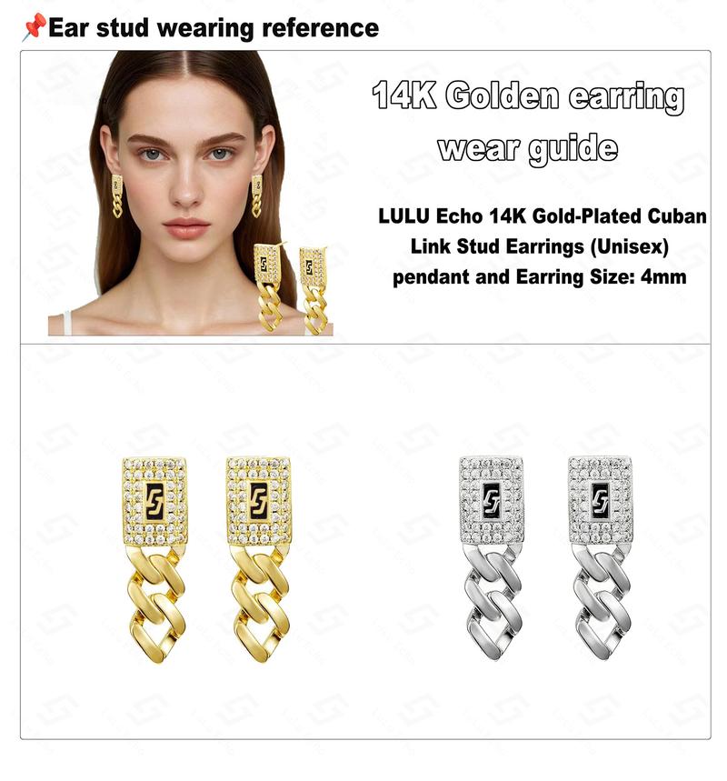 LuLuEcho 14K Real Gold Plated Unisex 4mm Cuban Link Iced Out Sythetic Moissanite Earrings Stainless Steel Miami Earring Hip Hop Jewelry