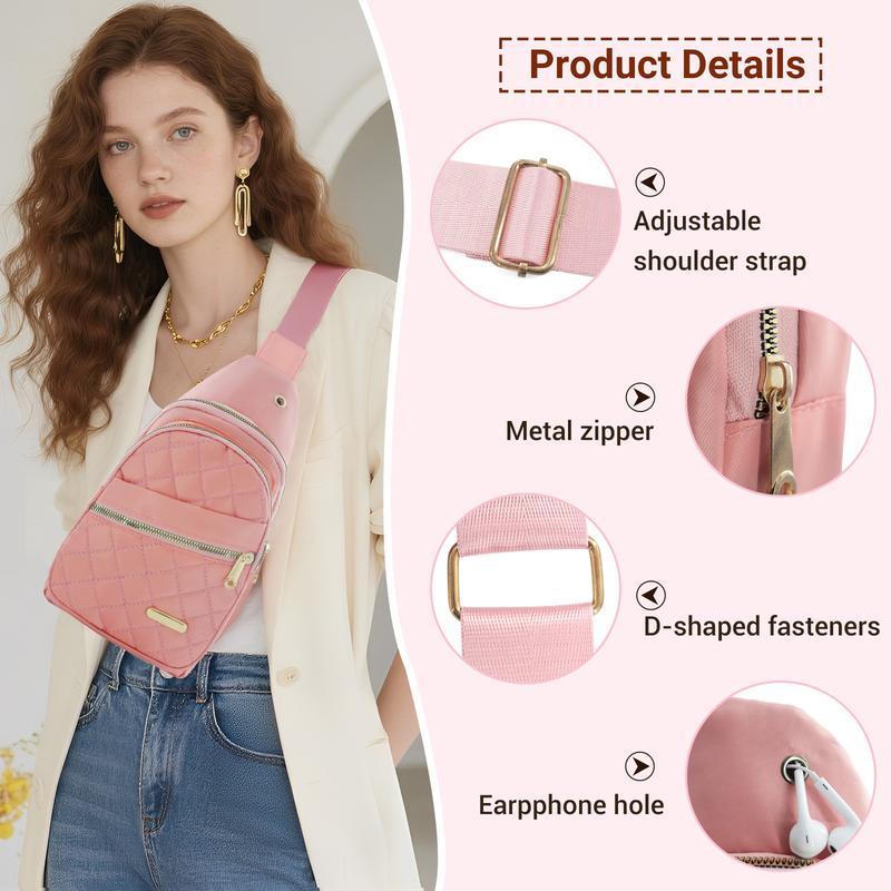 Solid Color Quilted Fanny Pack - Casual Zipper Chest Belt Bum Bag, Adjustable Sling Bag for Daily Use, Lightweight & Waterproof,Fashionable Large Capacity Sling Bag