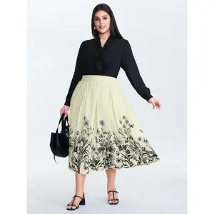 【Summer Turn-Up】【Baggy】BlOOMCHIC Plus Size Floral Print Hem Pleated Maxi Skirt [M-6X] 2026 Summer Pick for Mother's Day