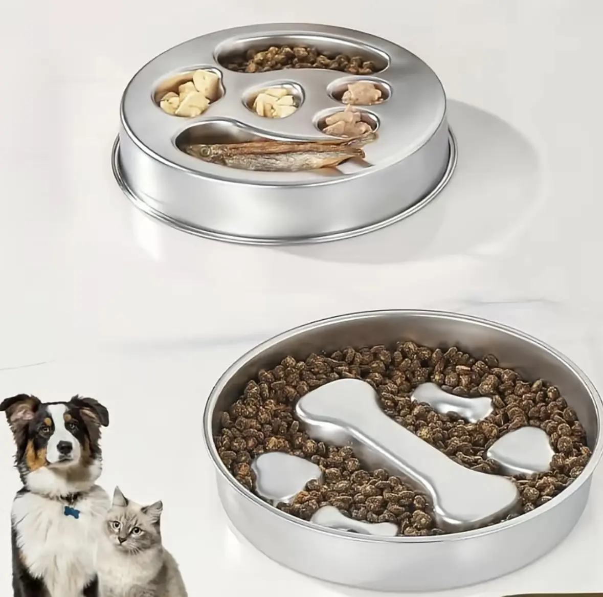 Slow Feeder Dog Bowl Stainless Steel, Non-Slip Metal Puzzle Food Bowl, Interactive Slow Eating Bowl for Dogs & Cats, Maze Design Pet Feeding Bowl for Small & Medium Breeds #DealsforYouDays