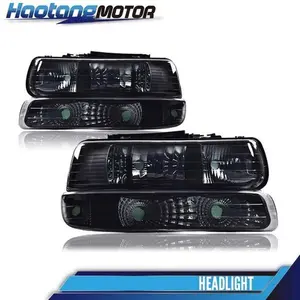 CROSSDESIGN Fit For 99-02 Silverado/00-06 Suburban Smoke Lens Black Housing Headlights 1Pair