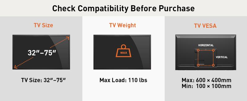 Floor TV Stand with Power Outlet, Universal TV Stand for 32-75 inch TVs up to 110 lbs, Height Adjustable Standing TV Mount, Tall TV Mount with Wood Base, Max VESA 600x400mm, PGFS06