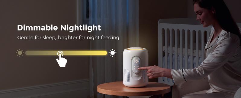 Momcozy Nursery Air Purifier, 4-Filter System with H13 HEPA & Carbon, Real-Time PM2.5 Air Quality Monitor & Display with 3-Color Status, Baby Air Purifier with 21 dB Sleep Mode, Dimmable Night Light