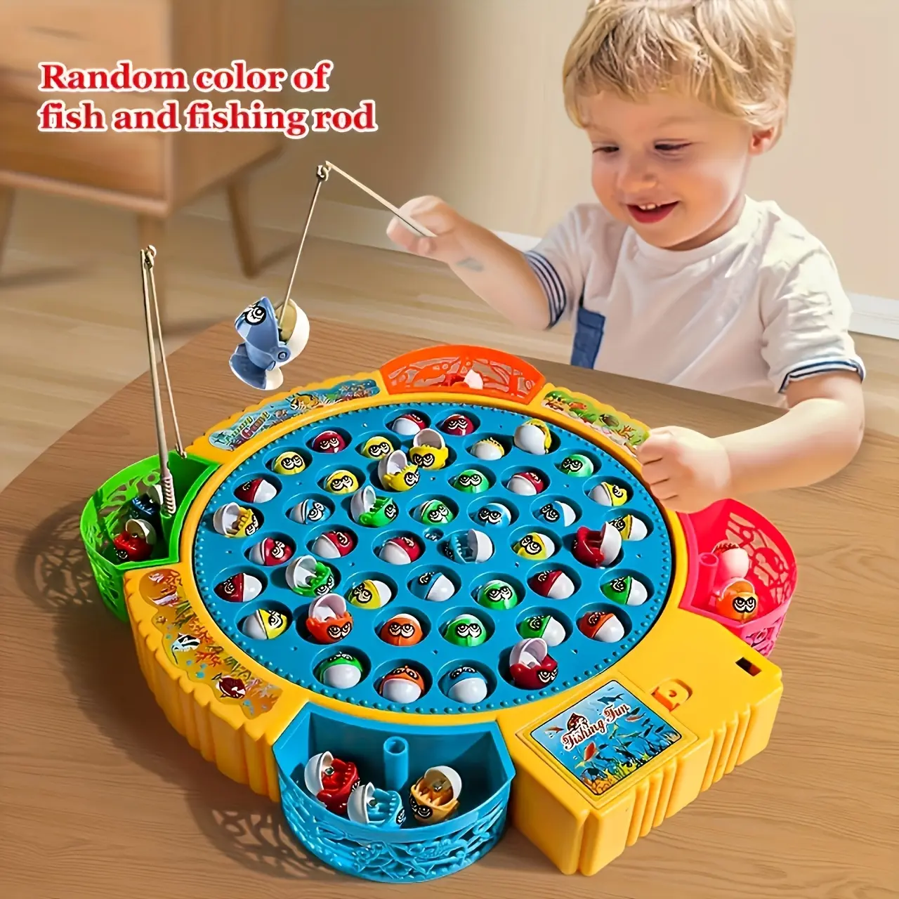 15/24/45 PCS Electric Rotating Fishing Game Toy Set, Musical Rotating Fishing Board, Interactive Desktop Competitive Play Toys for Kids, Perfect Birthday Thanksgiving Children’s Day Gift for Boys Girls