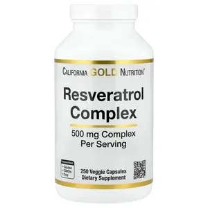 California Gold Nutrition Resveratrol Complex with Grape Seed Extract, Red Wine Extract, and trans-Resveratrol, 250 Veggie Capsules
