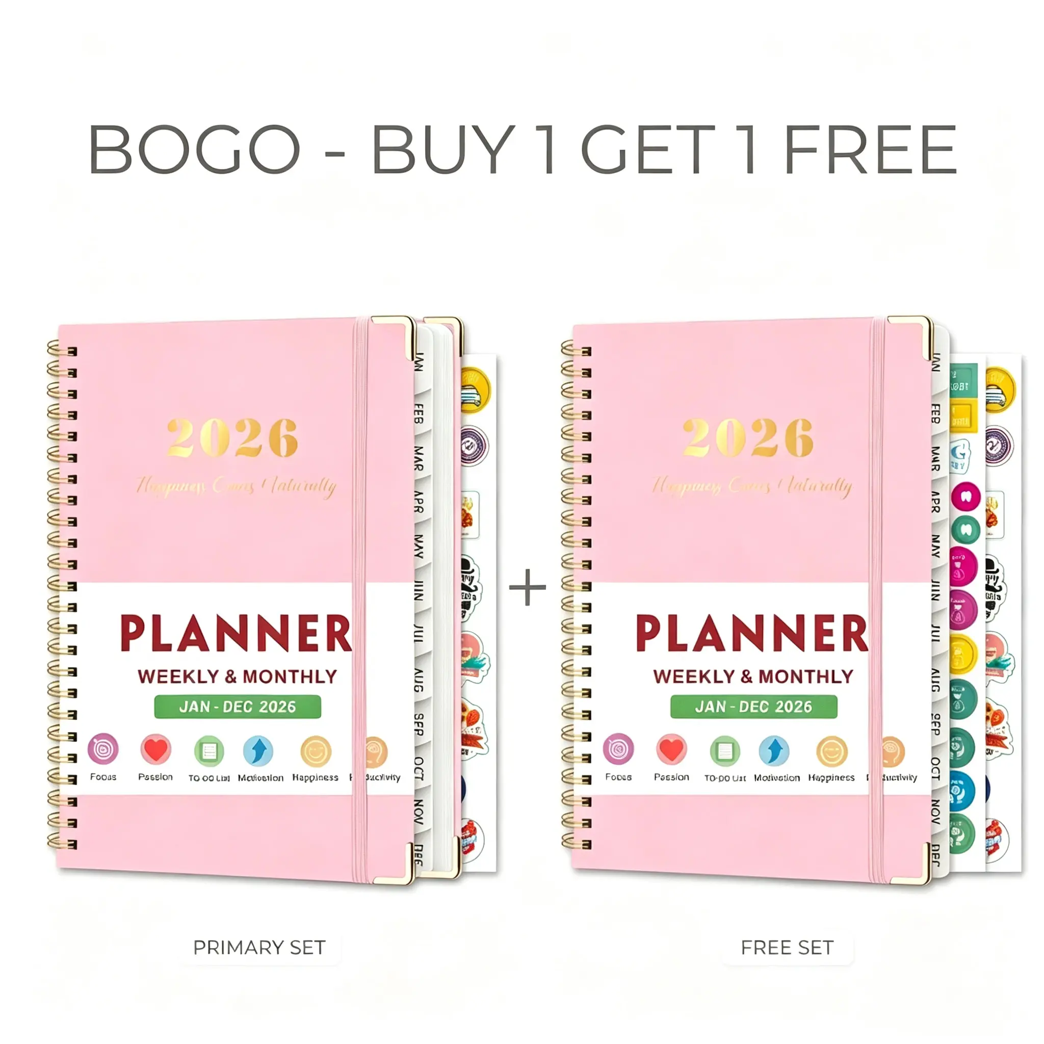[Buy 1 Get 1 Free] 2026 Planner, Weekly and Monthly Calendar, A5 Faux Leather Cover Planner with Daily Schedules, 12 Monthly Tabs, 3 Planning Stickers, Notebook Planner for Teacher & Daily Goals tiktokshopspringglowup,back to school,back to school haul