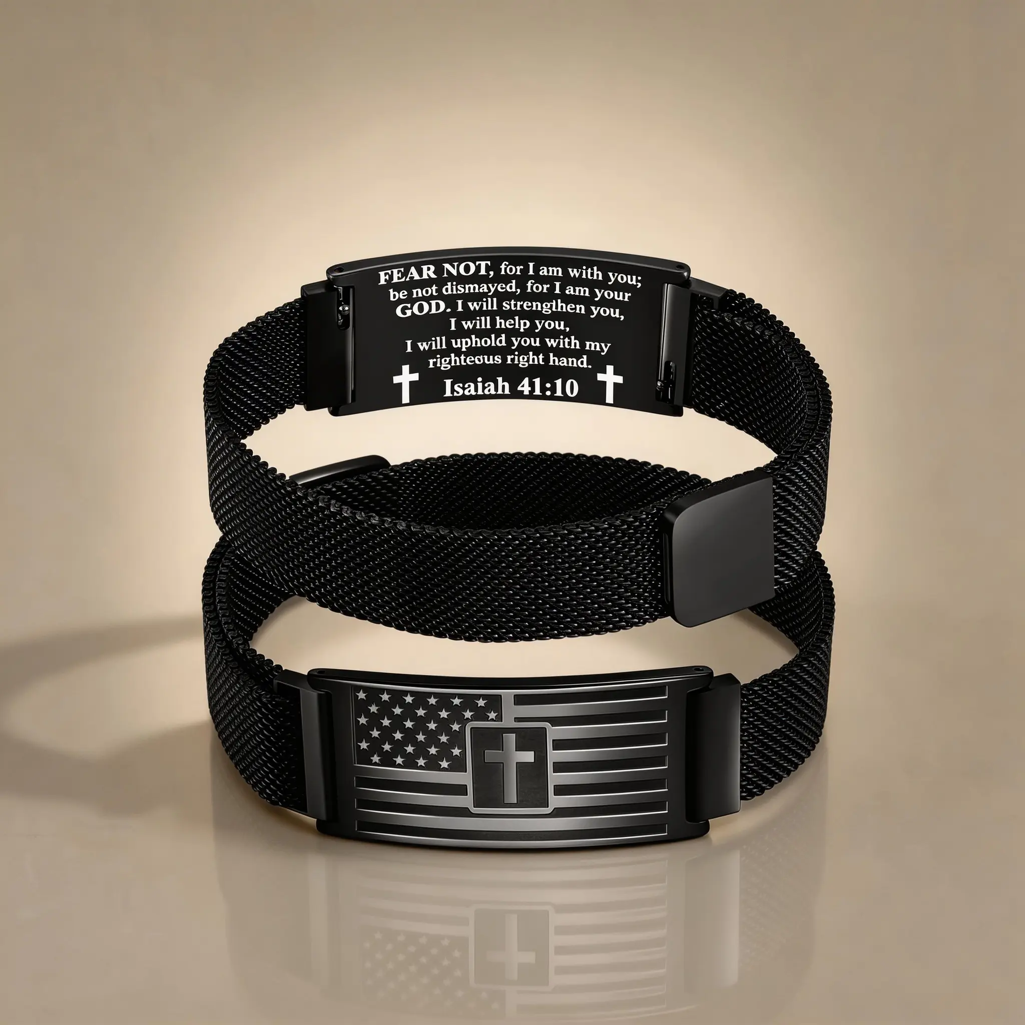 Men's Christian Stainless Steel Bracelet - American Flag Cross Design with Bible Verse, Adjustable, Meaningful Inspirational Thanksgiving Gift for Daily Wear, Inspirational Gifts, Spiritual Jewelry