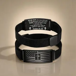 American Flag Cross Bracelet for Men Bible Verse Stainless Steel Christian Religious Jewelry Gift