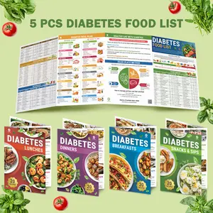 5 Pack Diabetes Food List Chart & 80+ Meal Planner Recipes For Beginners, Laminated Diabetes Diet Plan For Type 1 & Type 2, Foods To Eat & Avoid With Serving Size, Glycemic Index, Net Carbs & Calories