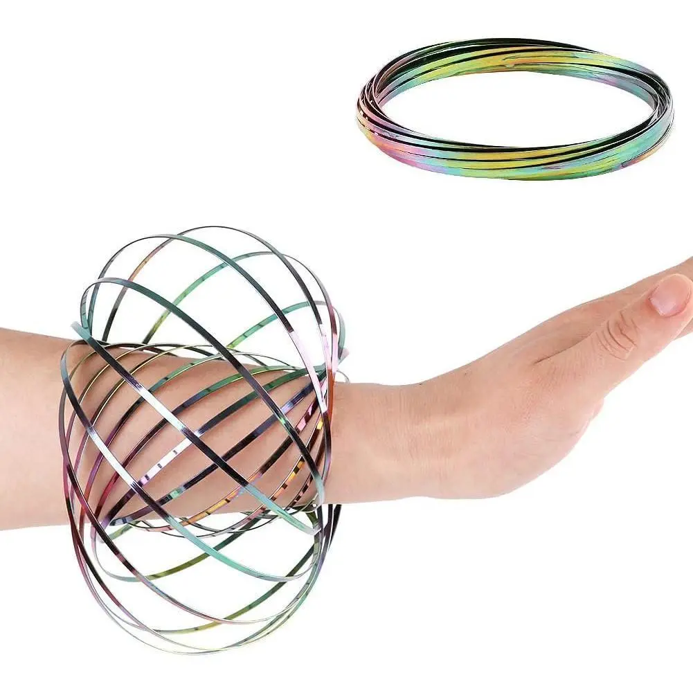 Tactile Fidget Flow Ring Spinner Toy - 5.1in 304 Stainless Steel, Rugged Corrosion-Resistant Geometric Sensory Spring, Color-Changing Compact Comfort-Fit, Unisex Anger Relief Office Desk Toy for 8-10 Years, Best Gift for Kids and Adults