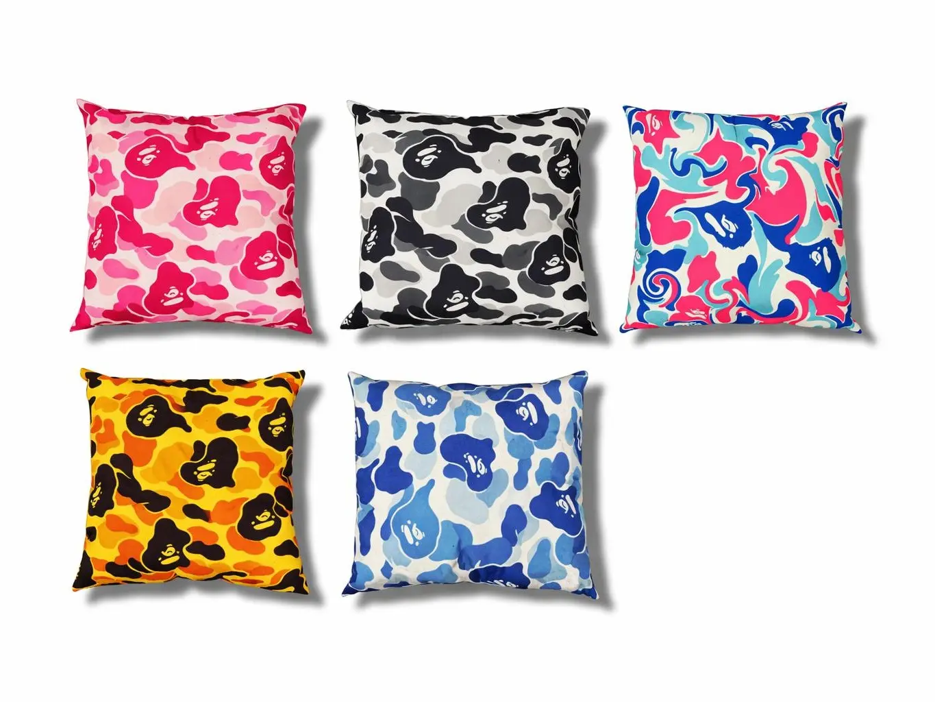 Caviar Classic Bape Camo ABC Fully Stuffed Throw Pillow, 18x18in, Pre-Filled Ready-to-Use, Durable Textured Fabric, Soft Structured Feel, Zippered, for Aesthetic Home Decor, Bedroom Items, Living Room Use, Room Decor, House Decor