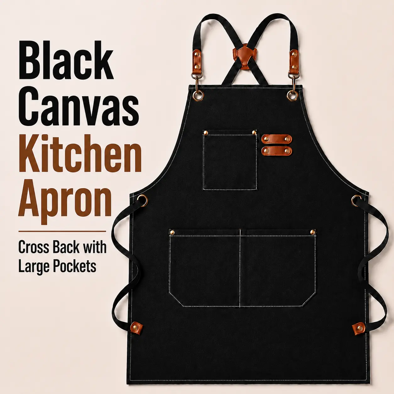 MIUVA mandil para mujerntials  Durable Black Canvas Apron for Women with Pockets Cross Back Adjustable Chef Apron for Kitchen Cooking Barista Restaurant Grill and Crafting