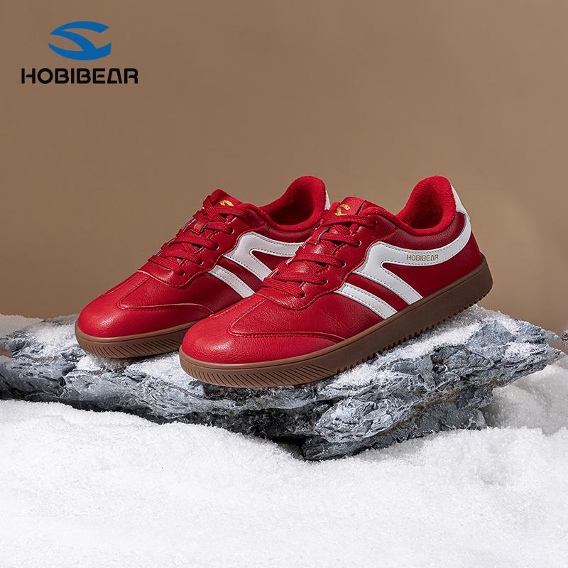 HOBIBEAR New Plush Lined Warm Loafers Flat Casual Training Shoes Lace Up Retro Style Sneakers