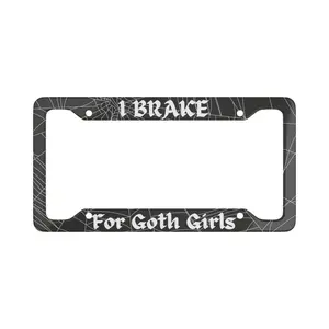 Spider Web License Plate Frame - Ultra Slim Aluminum Car Tag Holder, I Brake for Goth Girls, Witchy Spooky Car Accessory, Horror Lover Gift
