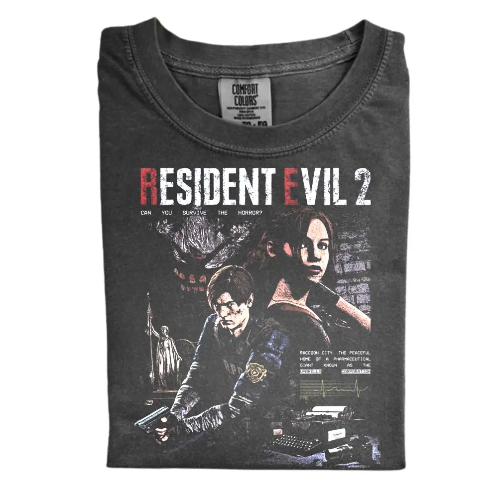The Resident Evil 2 Claire Redfield Leon Kennedy Comfort Color Shirt, Vintage Survival Horror Game Shirt, Gift for Men, Gift for Women, Crew Neck T-shirt, Trending T-shirt