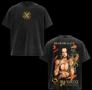 Vintage Black Boa Hancock Anime T-Shirt: Oversized Oversized Streetwear Graphic Tee with Pirate Empress Design - Perfect One Piece Manga Fan Gift