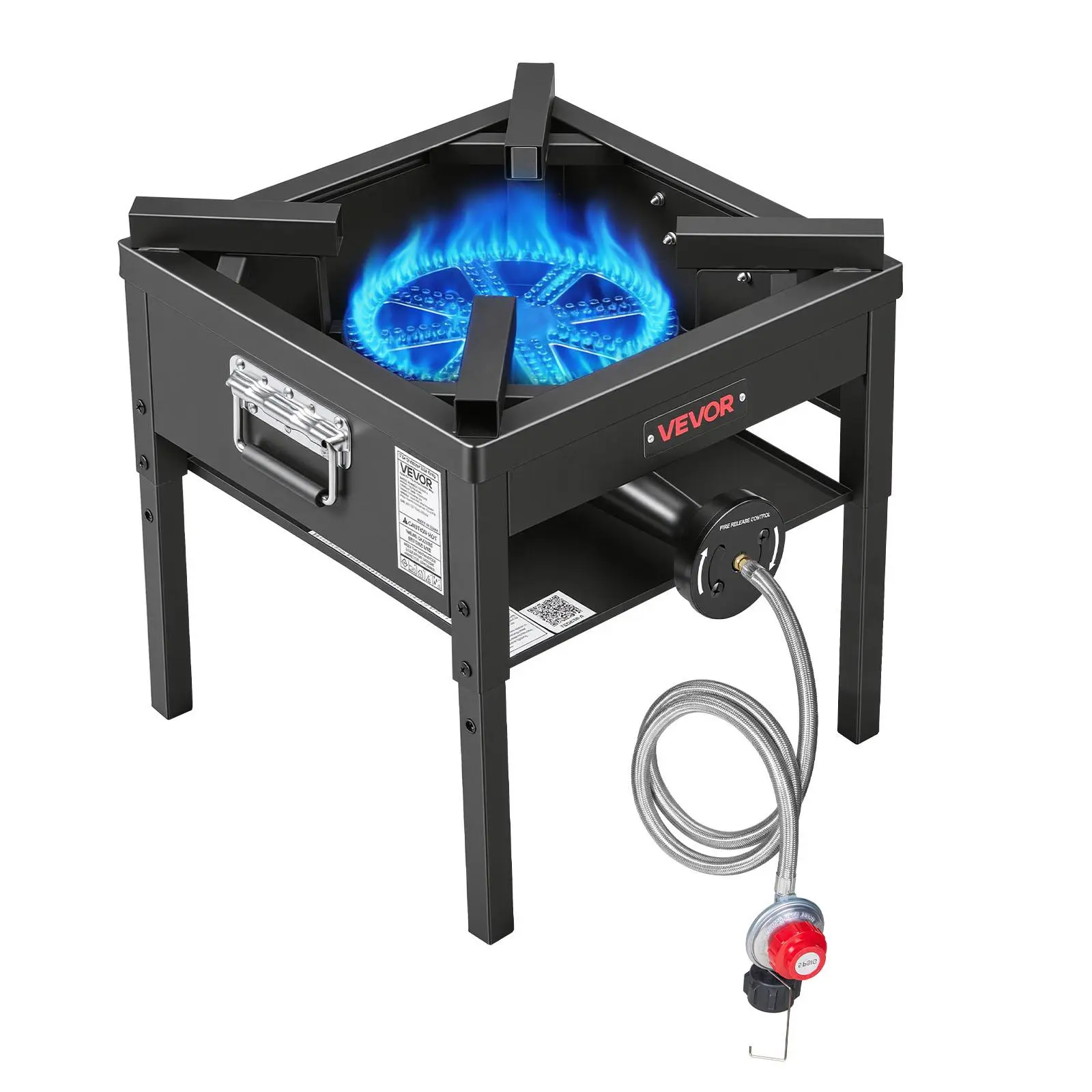 【SummerFinds】VEVOR 200000 BTU Single Burner Portable Propane LPG Gas Grill, Heavy-Duty Carbon Steel Camp Kitchen Equipment with Detachable Windscreen & 20 PSI Regulator, Complete Accessory Set for Tailgate, Campfire/BBQ Parties